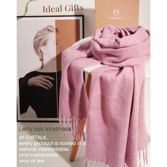 Women Pink Large Chunky Scarves Cozy Shawls Wraps Winter Scarf